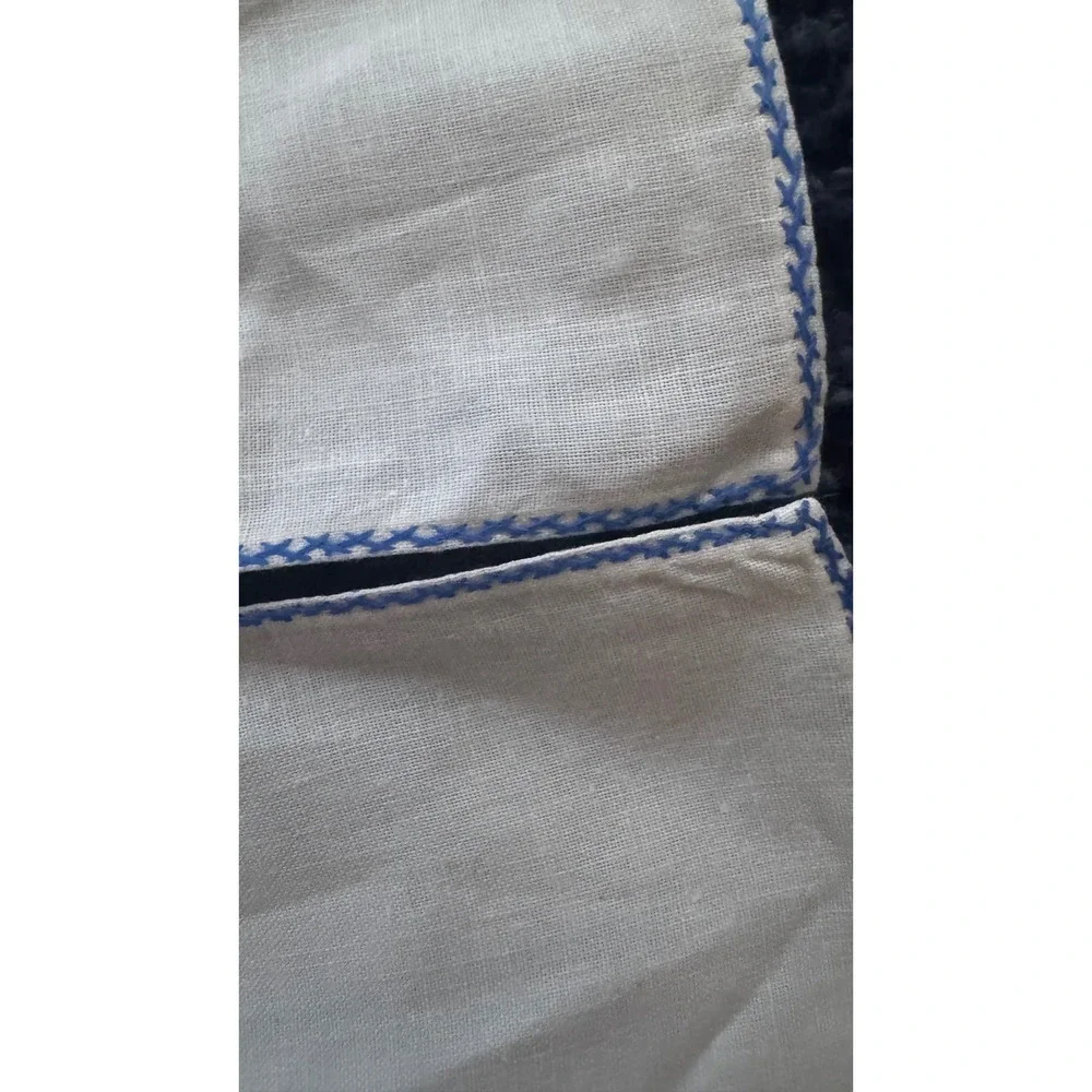 Vintage White Linen‎ Napkins Blue Floral Handmade Square Set of 2 15.5x15.5